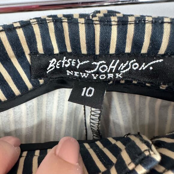 Betsy Johnson Black Label Pants 10 Pinstripe Navy Tan Vintage Work Career - Picture 8 of 14